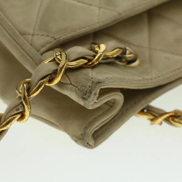 CHANEL Matelasse Chain Shoulder Bag Lamb Skin Beige CC - Picture 8 of 15
